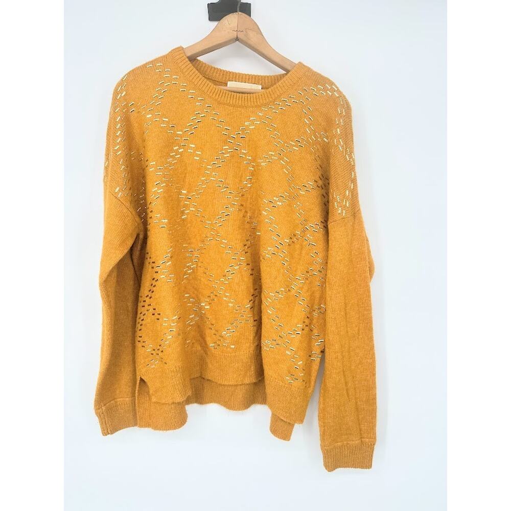 Michael Kors Mustard Yellow Sweater‎ Womens Size XXL Gold Metal Metallic Accents